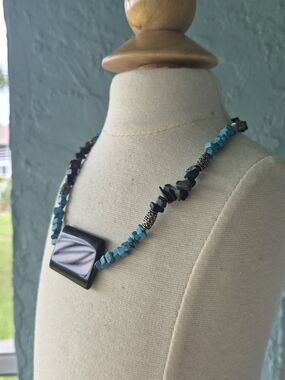 Handcrafted Faux Turquoise & Black Statement Necklace